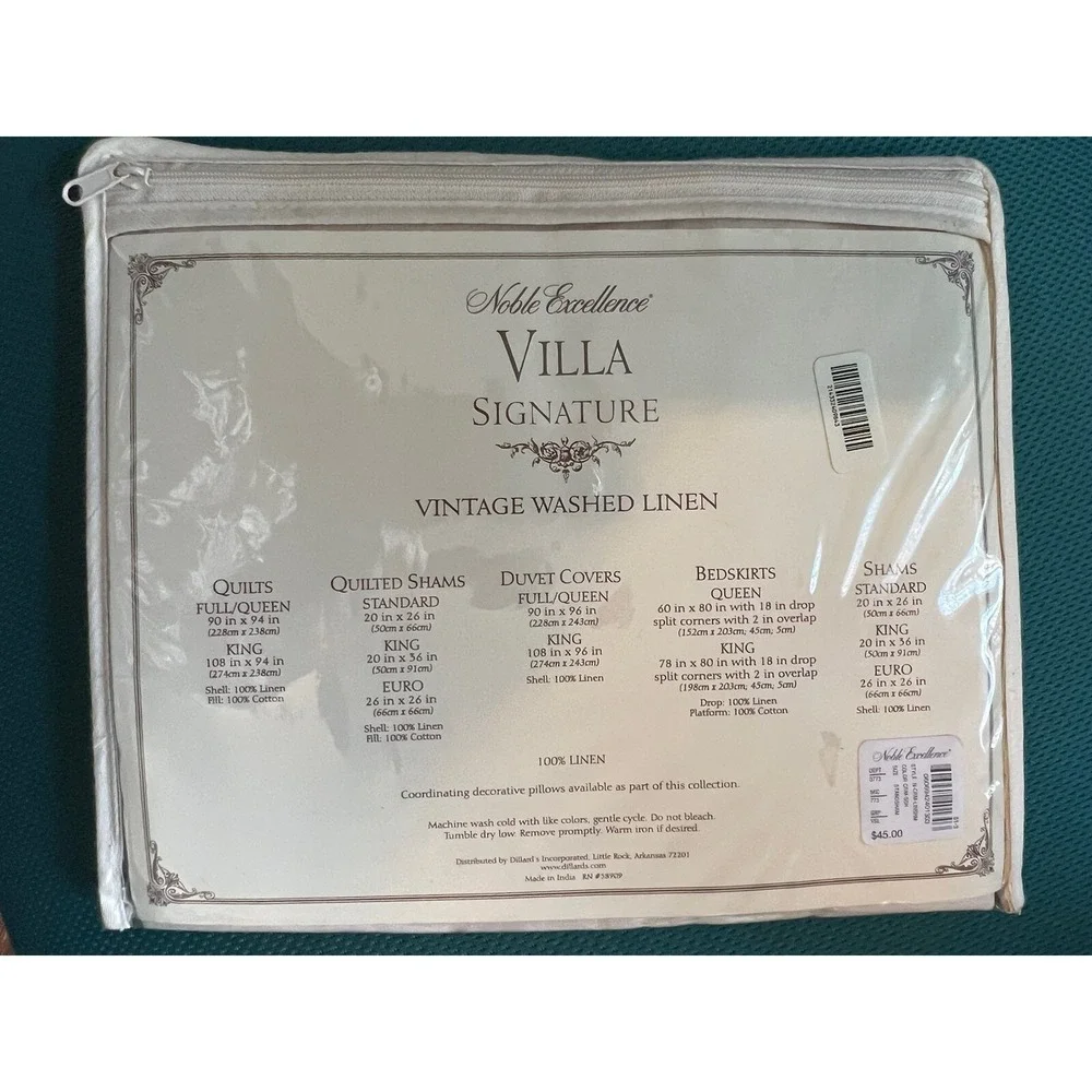 Noble Excellence Villa Signature Vintage Washed Linen Sham Standard 20